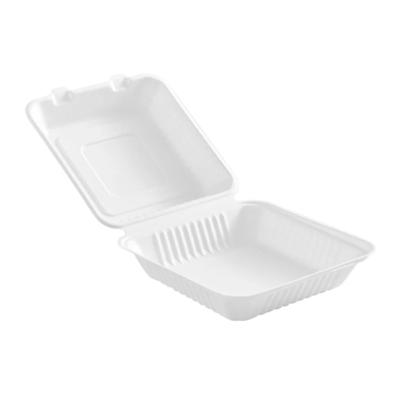 Compostable Hinged Containers - 8" X 8" X 3" / White 6011