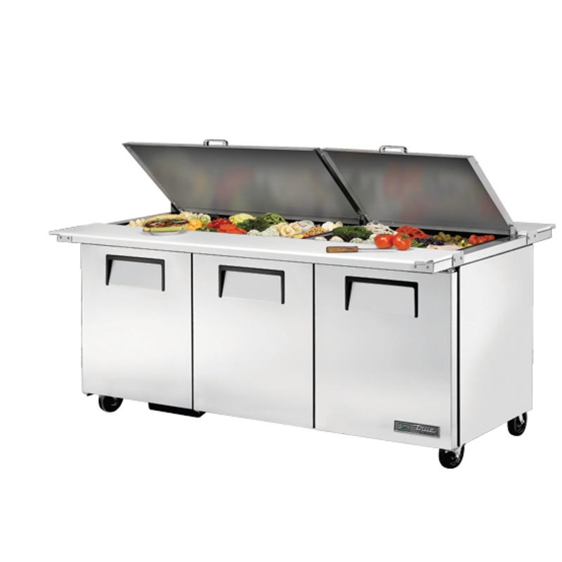 True Dual Sided Mega-Top Solid Door Sandwich/Salad Unit with Hydrocarbon Refrigerant TSSU-72-30M-B-DS-ST-HC