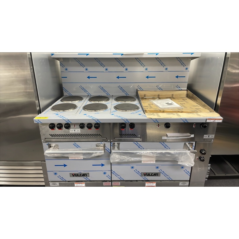 Vulcan 60" Electric Range, 2 Standard Ovens, 6 French Plates and 24 in. Griddle EV60SS-6FP24G240*