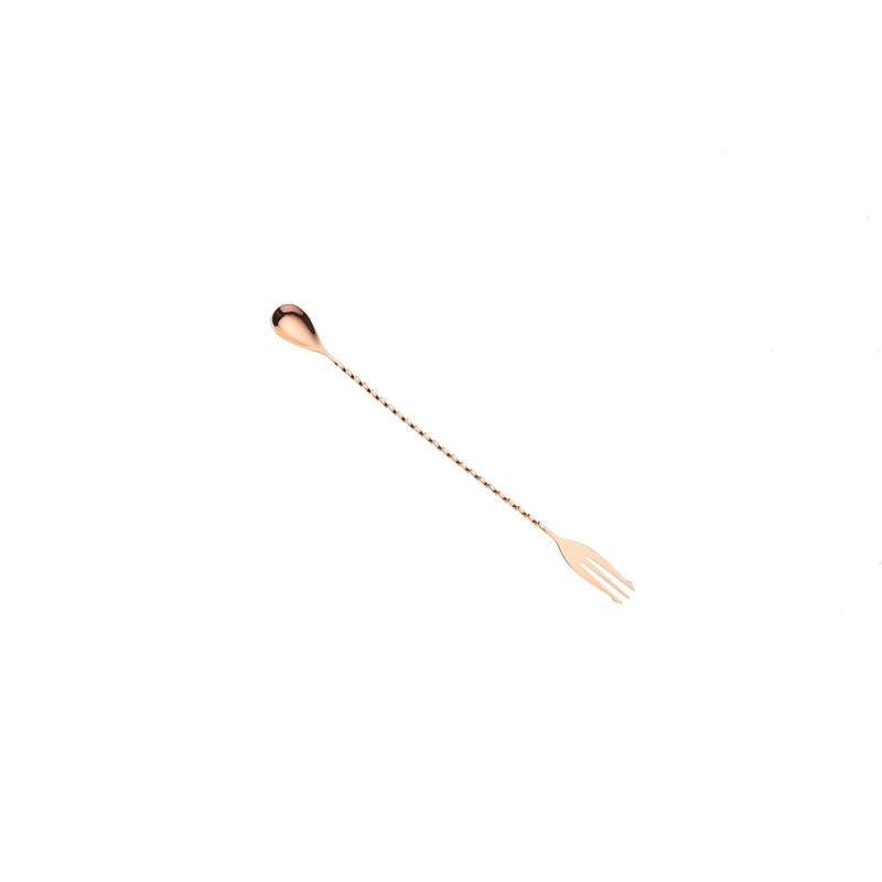 Barfly M37015CP 12 3/8" Copper Plated Bar Spoon with Fork End