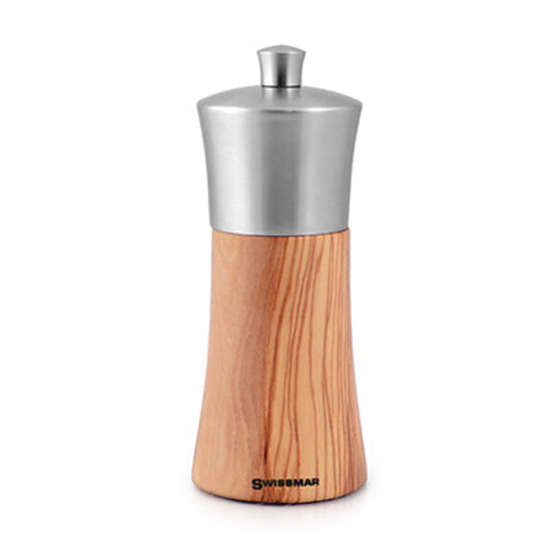 6" Olive Wood and Stainless Steel Salt Grinder