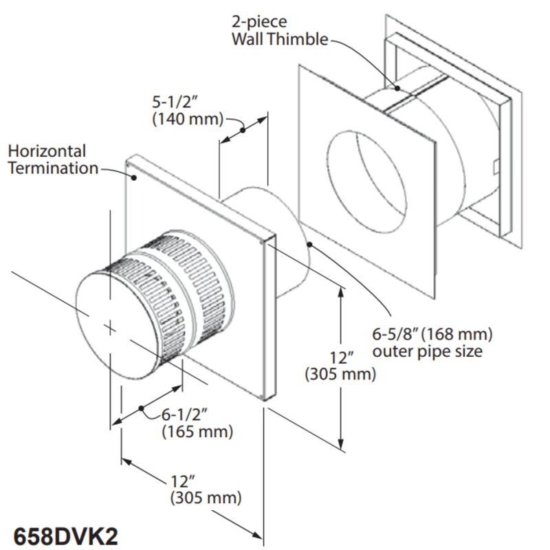 Valor Direct Vent Terminal Coaxial (w/ wall thimble) - 658DVK2