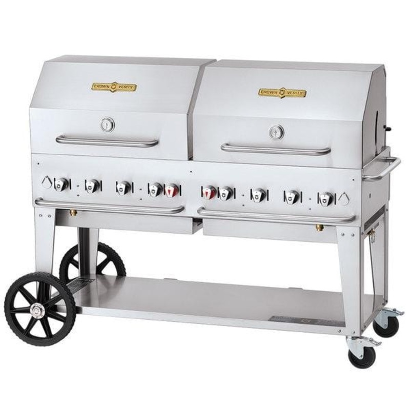 Crown Verity 60" Mobile Grill Single Inlet 50-100 lb. Tank Capacity & Double RollDome Package