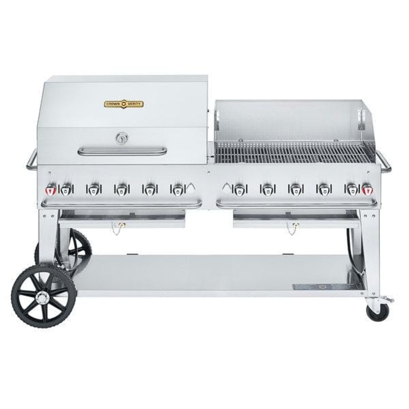 Crown Verity 72" Mobile Grill Single Inlet 50-100 lb. Tank Capacity & Pro Griddle & RollDome Package Package
