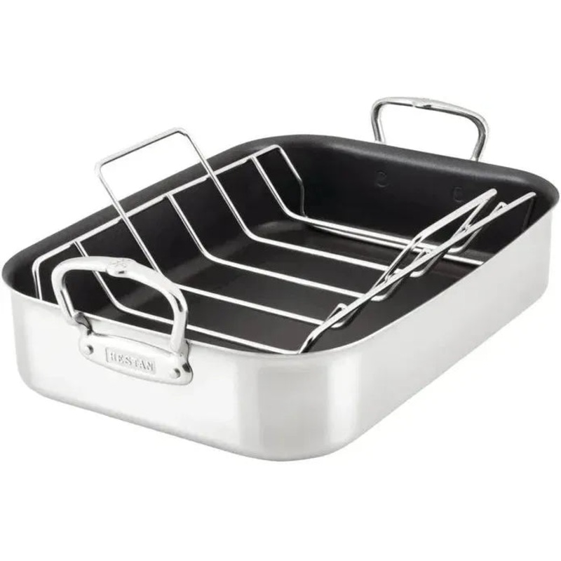 Hestan - Provisions 16.5" x 11.8" x 3.5" Classic Clad Nonstick Roaster with Stainless Steel Rack - 31685