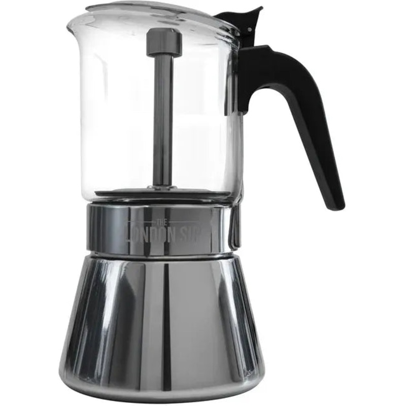 The London Sip - 6 Cup Black Glass Stovetop Espresso Coffee Maker - EM6G