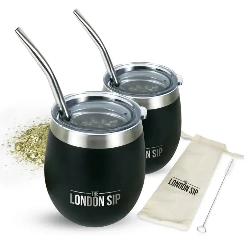 The London Sip - 8 Oz Black Yerba Mate Cup Set - YMC8S-B