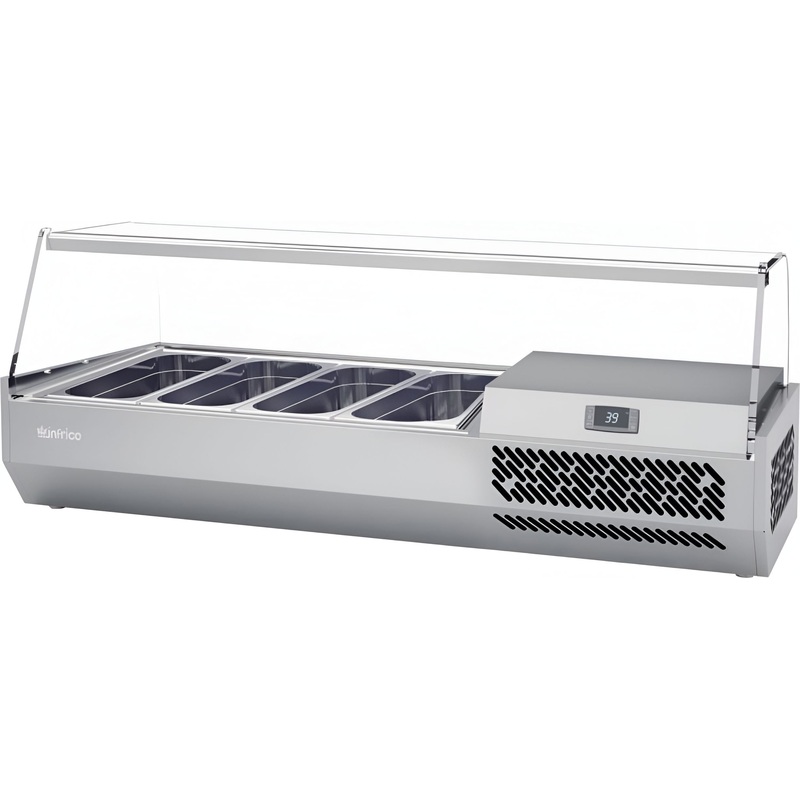 Infrico - 4 Pans Pizza Ingredient Display Case With Glass Top - ICT-VIP1330B1/3GLASSTOP