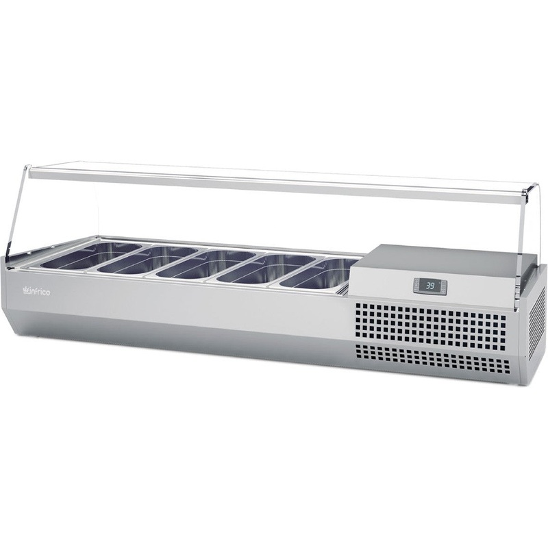 Infrico - 5 Pans Pizza Ingredient Display Case With Glass Top - ICT-VIP1490B1/3GLASSTOP