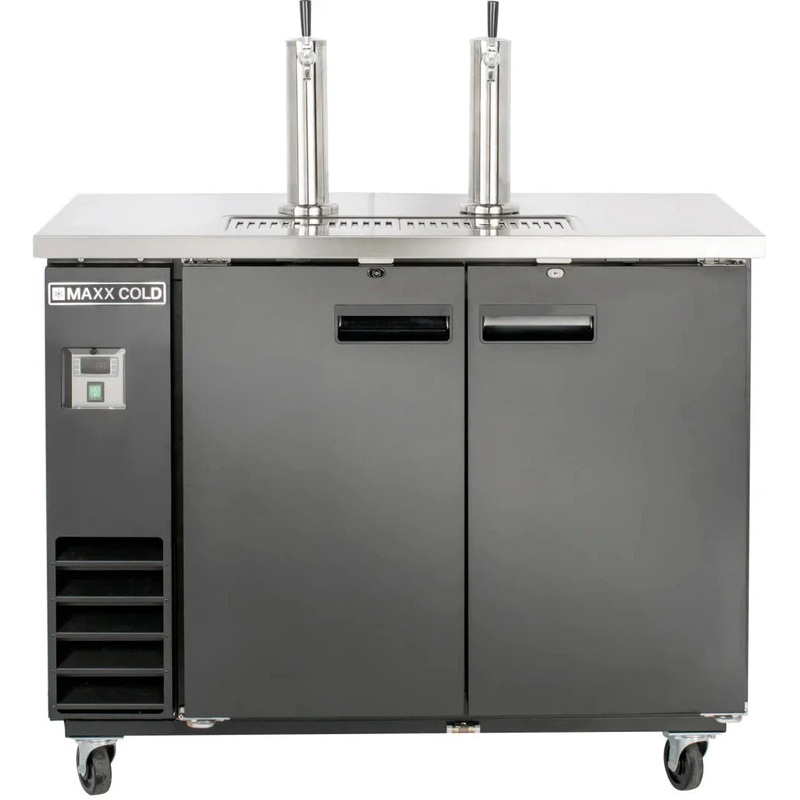 Maxx Cold - 48", 2 Barrel/Keg Black Two Tower Beer Dispenser - MXBD48-2BHC