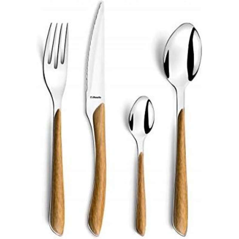 Amefa - Lou Laguiole Eclat Nature Brown Stainless Steel Flatware Set, 24 Pcs - 2274PWAF02C40