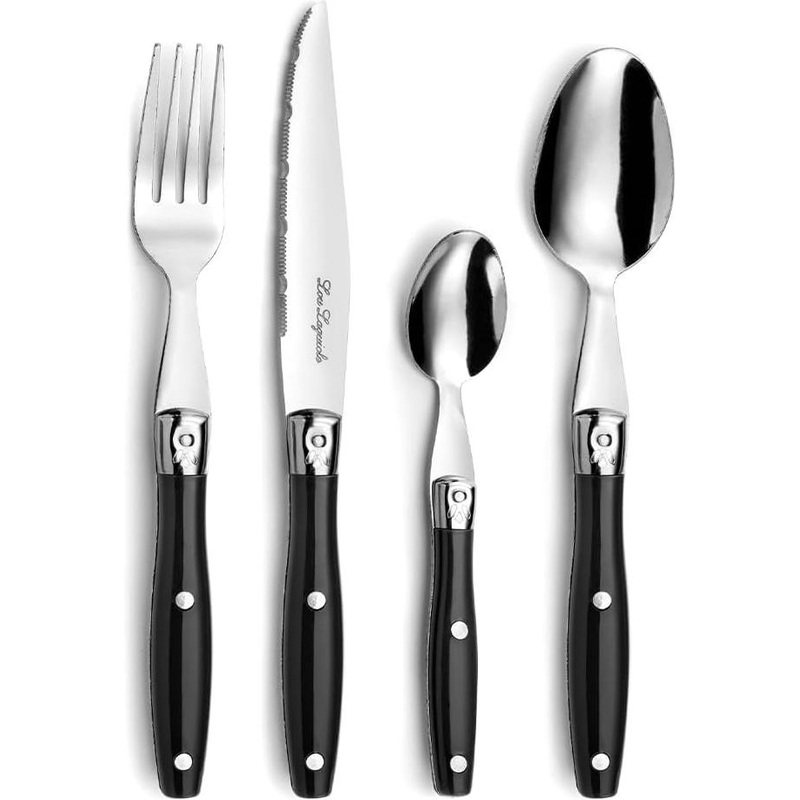 Amefa - Lou Laguiole Black Stainless Steel Counter Cutlery Set, 24 Pcs - 2202AAAF27C40