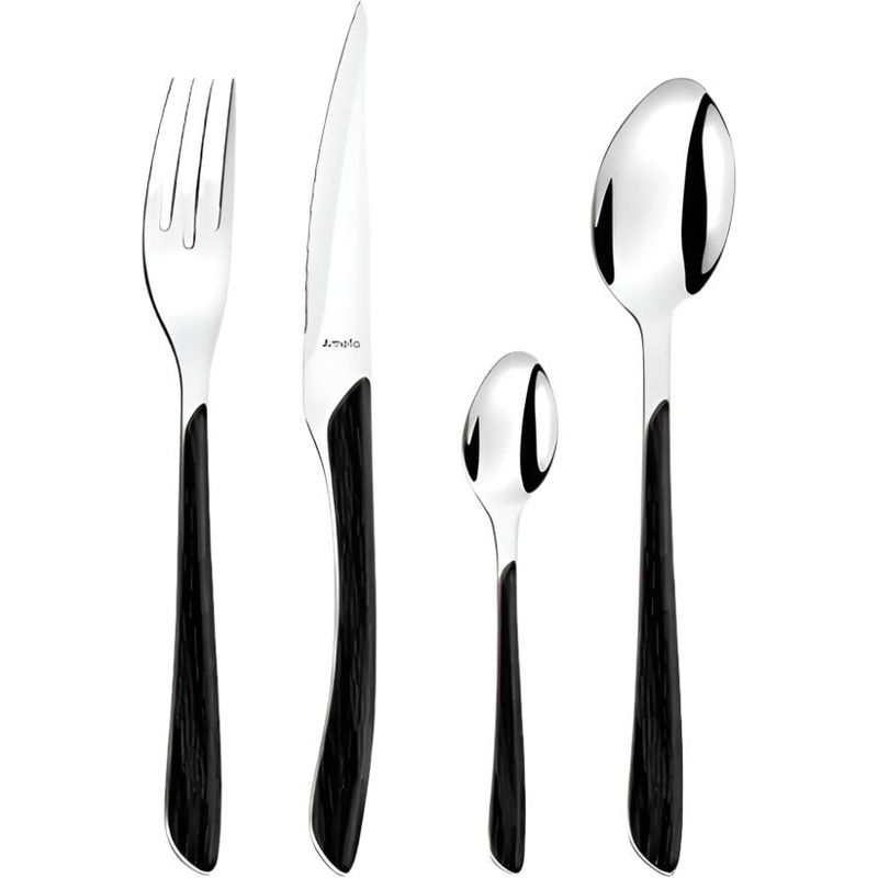 Amefa - Lou Laguiole Eclat Nature Black Stainless Steel Flatware Set, 24 Pcs - 2274PNAF02C40