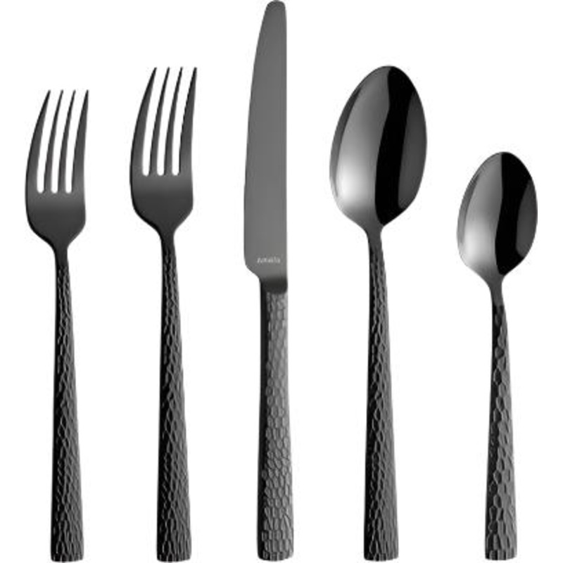 Amefa - Lou Laguiole Felicity Hammered Stainless Steel Black Flatware Set, 20 Pcs - 3319ZTTR20C09