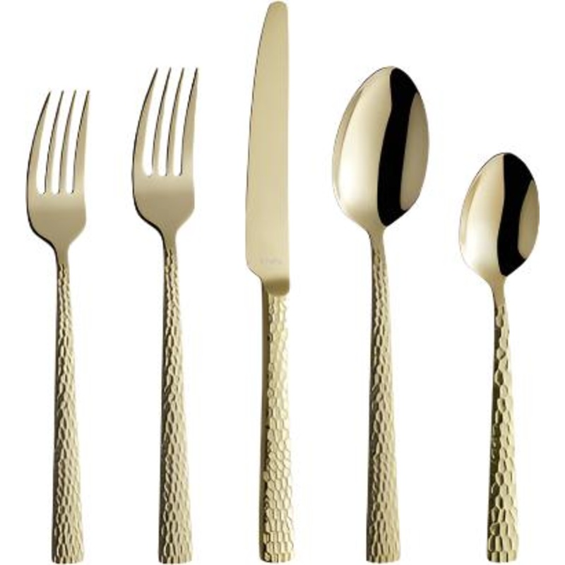 Amefa - Lou Laguiole Felicity Hammered Stainless Steel Champagne Flatware Set, 20 Pcs - 3319ZVTR20C09