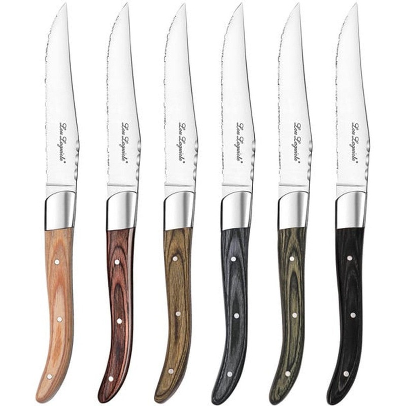 Amefa - Lou Laguiole Louis 6 PC Mixed Wood Steak Knife Set - 2520MPMB02BR1