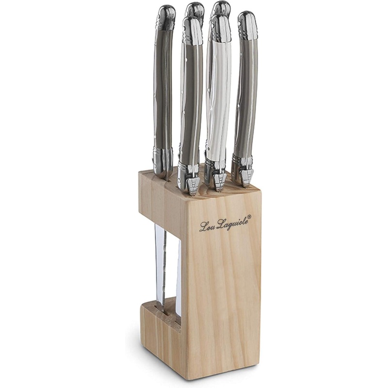 Amefa - Lou Laguiole Tradition Knife Block with 6 Pc Mixed Colored Knife Set - 2511MWK000K35