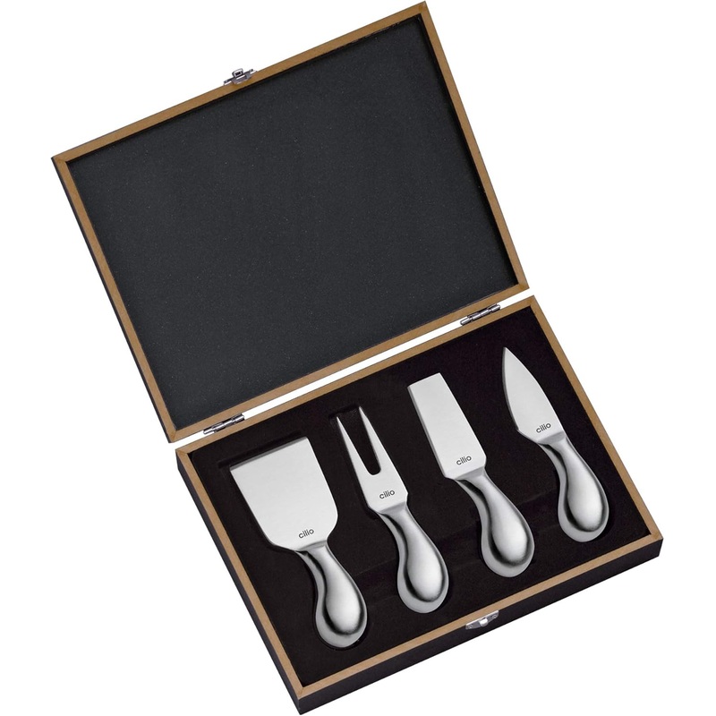 Cilio - 4 Pc Piave Brushed Stainless Steel Cheese Knife in Wooden Box - C294804