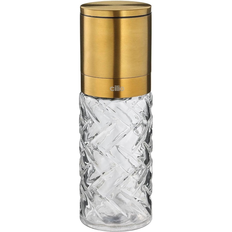 Cilio - Cristallo 6.7" Gold Glass and Stainless Steel Salt or Pepper Mill - C613551