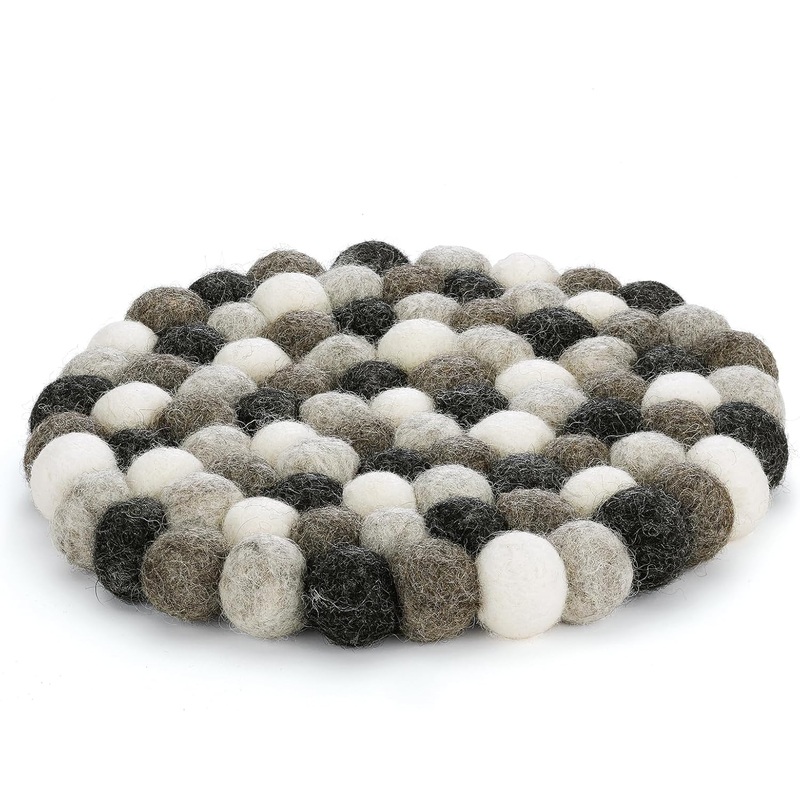 Cilio - Grigio 8" Lt Grey Round Virgin Wool Trivet - C469899
