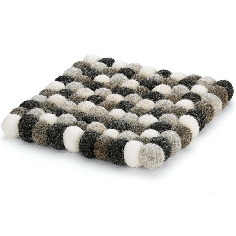 Cilio - Grigio 8" Lt Grey Square Virgin Wool Trivet - C469882