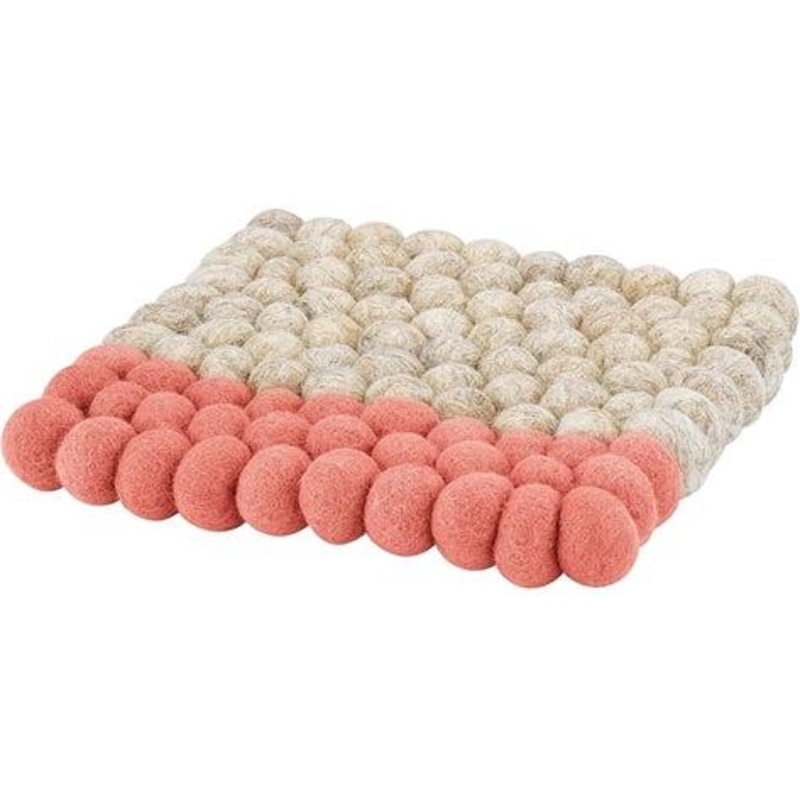 Cilio - Lana Due 8.25" Square Beige/Coral Wool Trivet - C470444