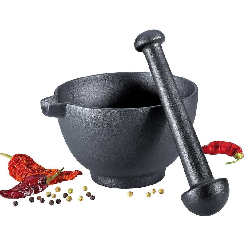 Zassenhaus - 5.5" Black Extra Large Cast Iron Mortar & Pestle with Pour Spout - M076066