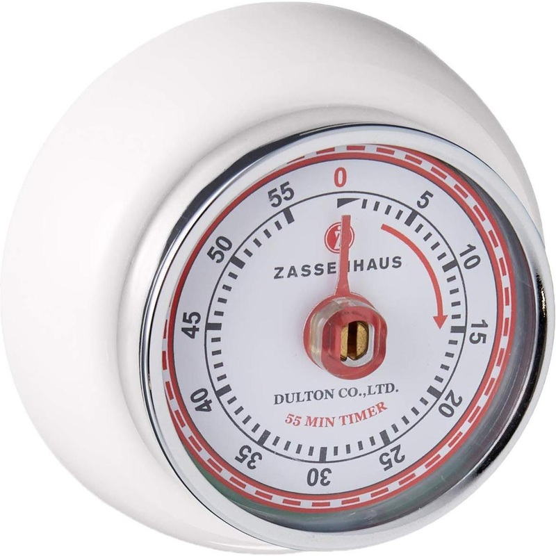 Zassenhaus - Retro 2.75" White Magnetic 60 Minute Kitchen Timer - M072242