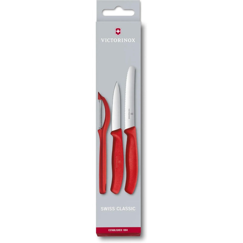 Victorinox - Swiss Classic 3 Pieces Red Paring Knife Set with Peeler - 6.7111.31