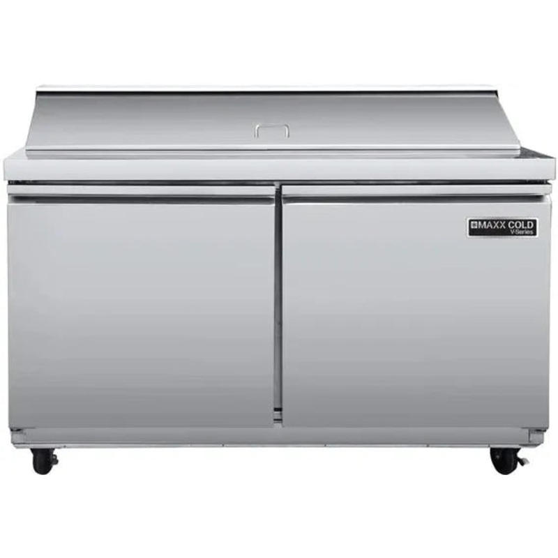 Maxx Cold - V-Series 13.2 cu. ft. Stainless Steel 2 DoorS Refrigerated Sandwich and Salad Prep Station - MVR48SHC