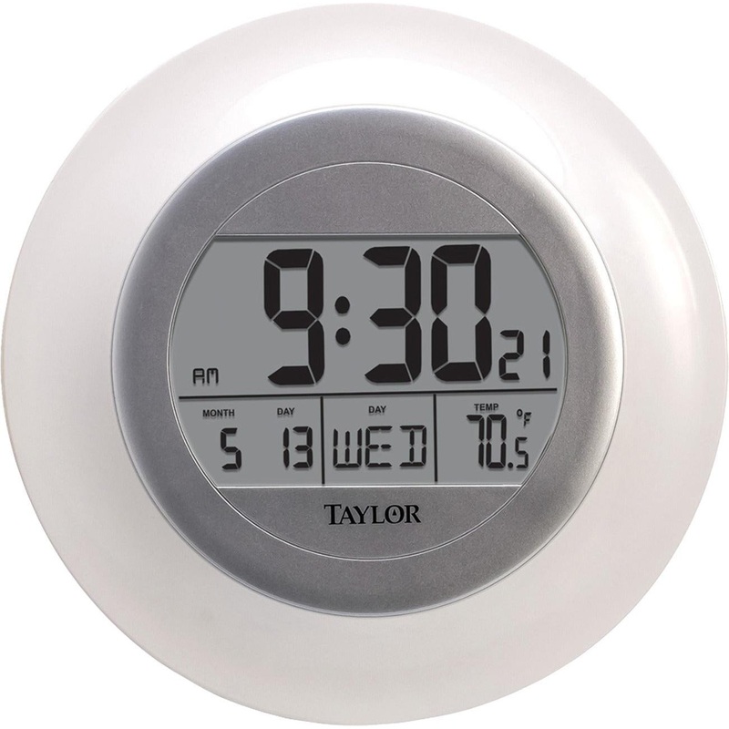 Taylor - 9.25" White Digital Atomic Wall Clock / Thermometer - 1750