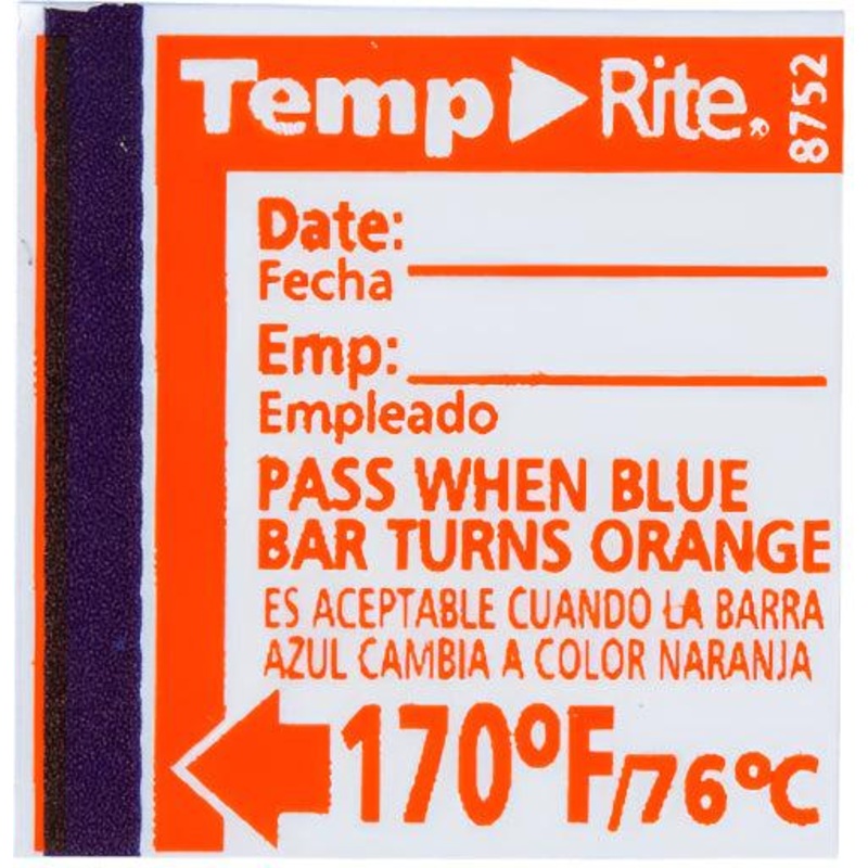 Taylor - TempRite Single Use Manual Dishwasher 170 Degrees F Test Label, 24 Per Pack - 8752