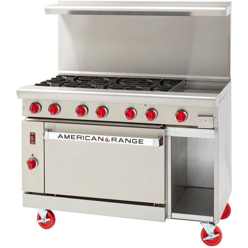 American Range - 48" Stainless Steel Restaurant Range 8 Burners, and 20" 2 Space Standard Oven - AR-8