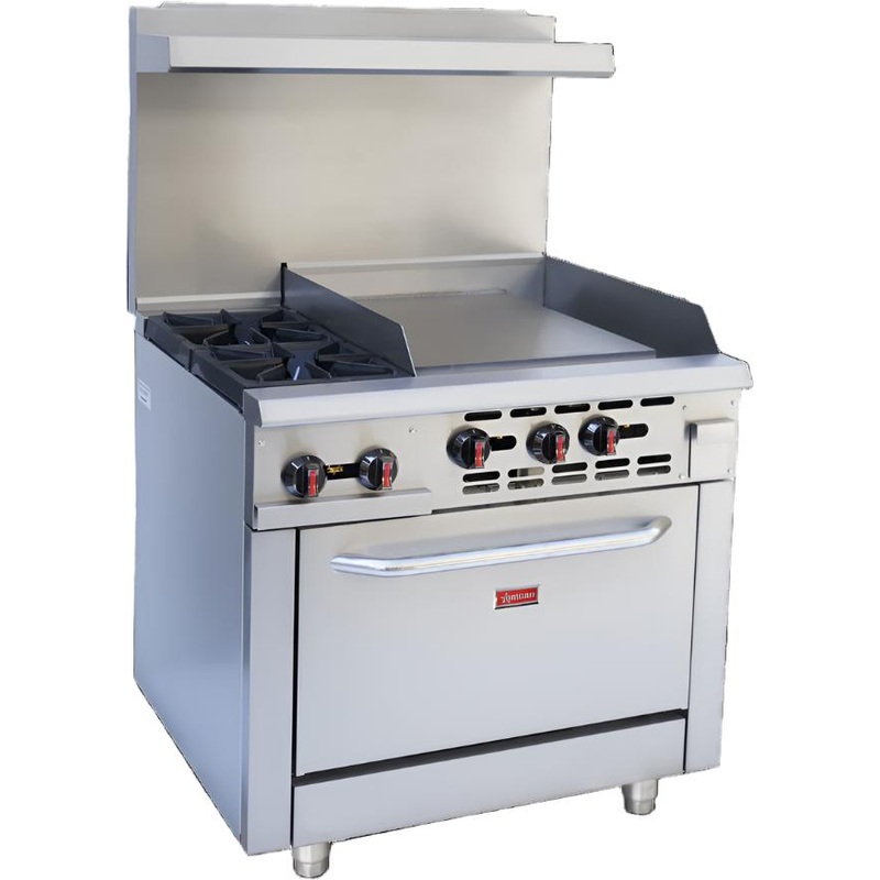 Omcan - 36" Commercial Gas Range with 2 Burners, 24 Griddle and Standard Oven - 46026