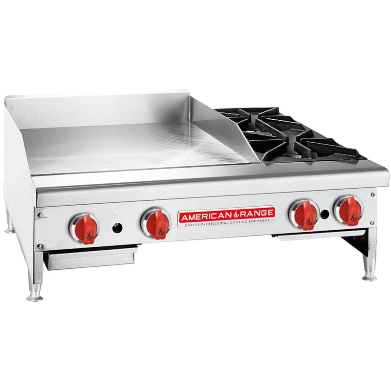 American Range - 24" Stainless Steel Countertop Raised Griddles With 2 Open Burners - AR24-12G2OB