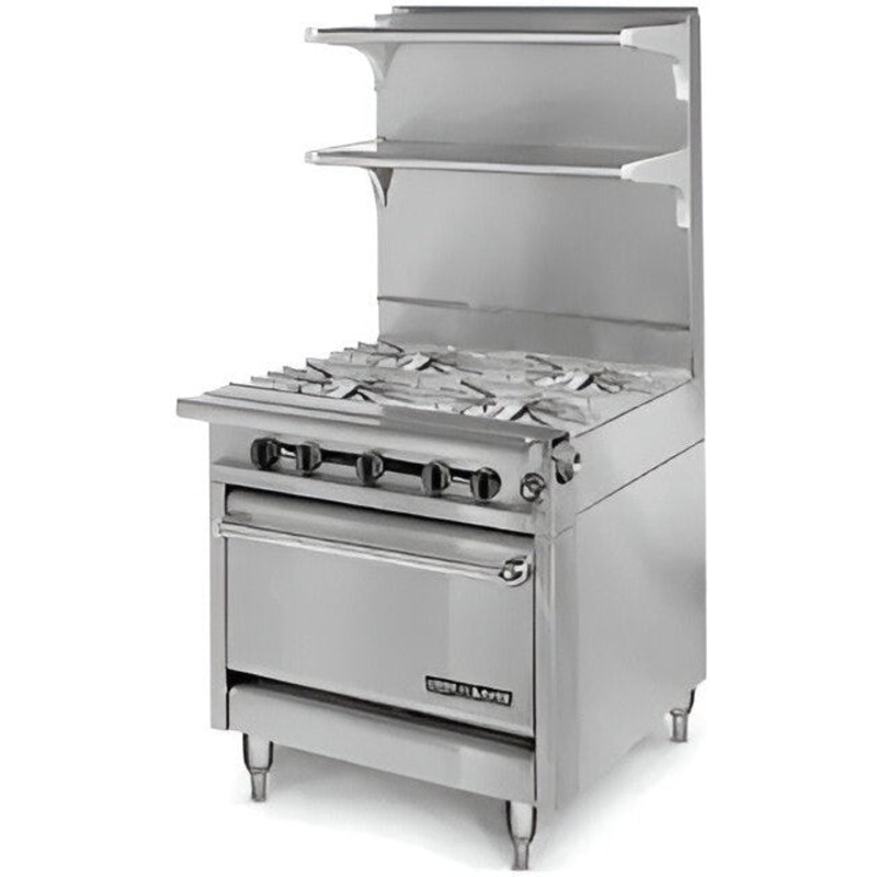 American Range - 34" Stainless Steel 4 Step-Up Open Burners Heavy Duty Range with Standard Oven - HD34-4SU-1