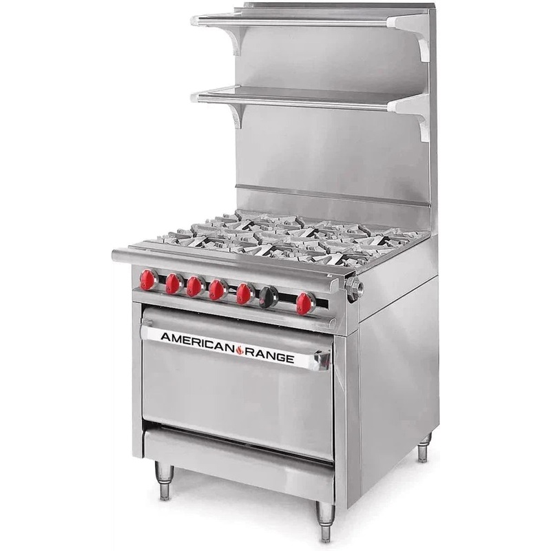 American Range - 34" Stainless Steel 6 Open Burners Heavy Duty Range with Convection Oven - HD34-6-1C
