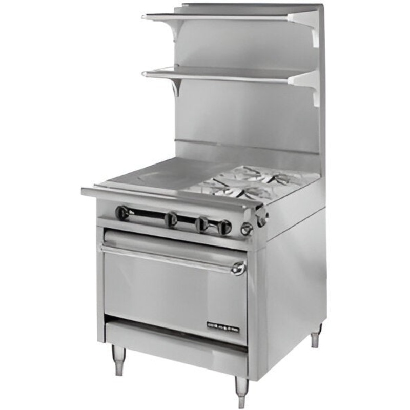 American Range - 34" Stainless Steel Heavy Duty Gas Range 1" French Top With (2) Open Burner and Standard Oven - HD34-1FT-2-1