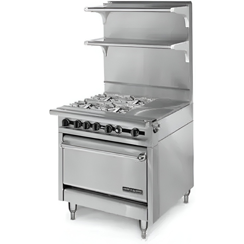 American Range - 34" Stainless Steel Heavy Duty Gas Range 23" Thermostatic Griddle With (2) Open Burner Standard Oven - HD34-23TG-2-1