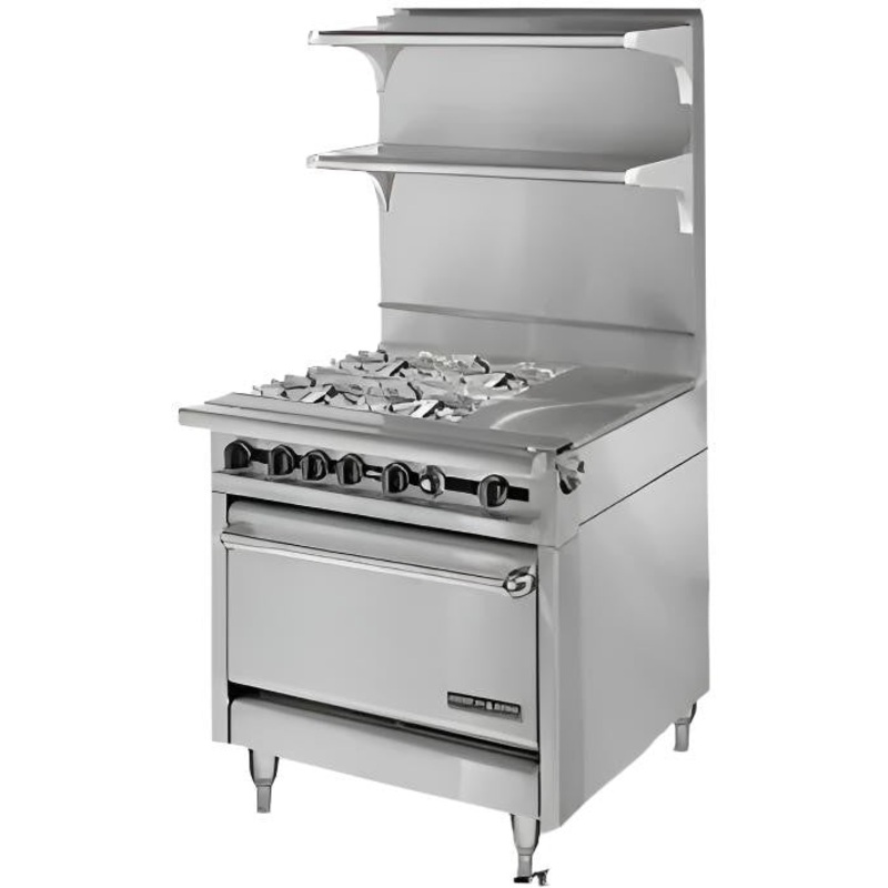 American Range - 34" Stainless Steel Heavy Duty Gas Range 23" Thermostatic Griddle With (2) Open Burner Storage Base - HD34-23TG-2-O