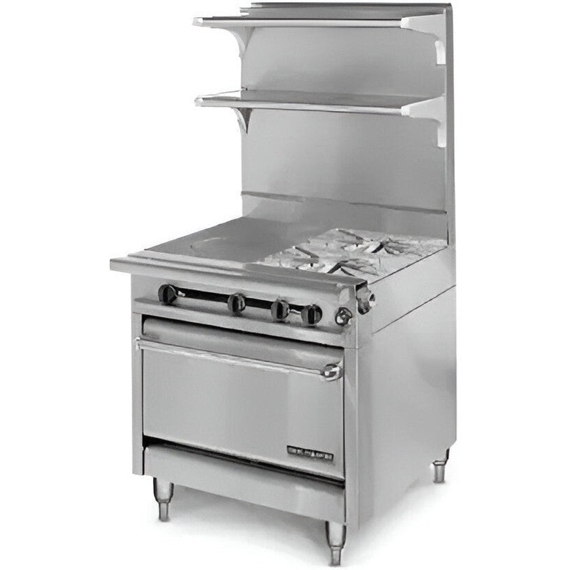 American Range - 34" Stainless Steel Heavy Duty Gas Range With (2) 11" Hot Top Section, 2 Open Burners and Modular Top - HD34-2HT-2-M