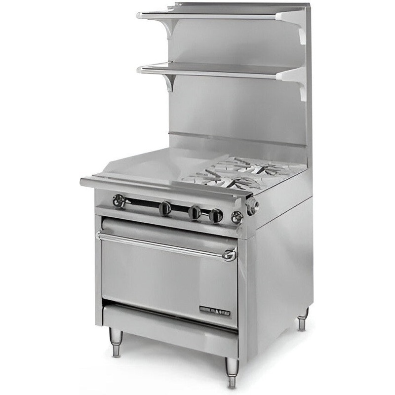 American Range - 34" Stainless Steel Gas Range with 17" Thermostatic Griddle with 2 Open Burner and Storage Base - HD34-17TG-2-O