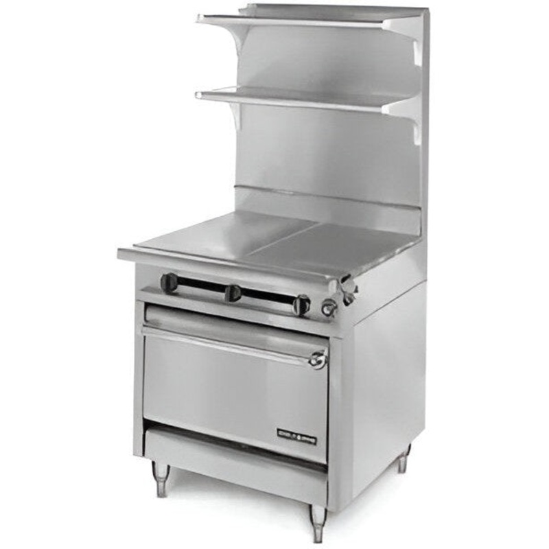 American Range - 34" Stainless Steel Heavy Duty Gas Range 23" Thermostatic Griddle, (1) 11" Hot Top And Standard Oven - HD34-23TG-1HT-1