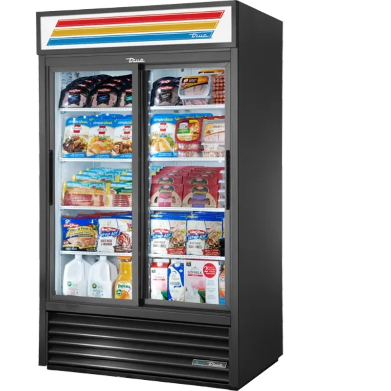 TRUE - 47" Black Slide Double Glass Door Refrigerator with Hydro Carbon Refrigerant & LED Lighting - GDM-41-HC-LD