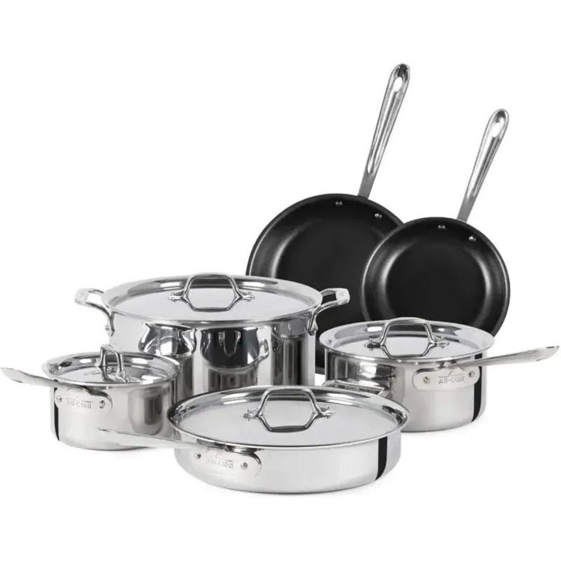 All-Clad - D3 Pro Stainless 10 Pcs 3-ply Bonded Cookware Set - 401488LCAR