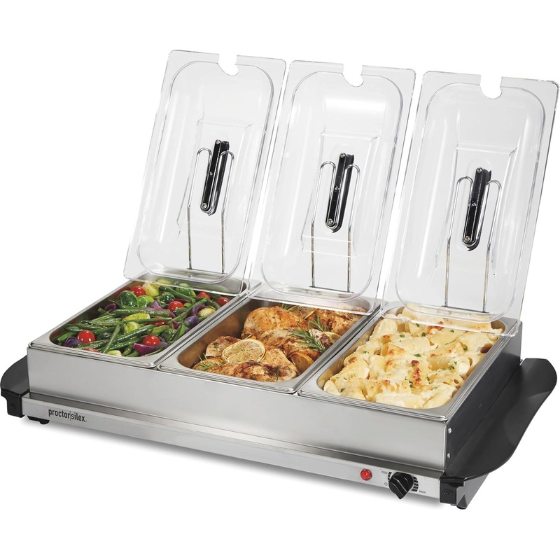 Proctor Silex Commercial - 3 Removable Domed Lids Stainless Steel Buffet Server/Warming Tray - 34300R