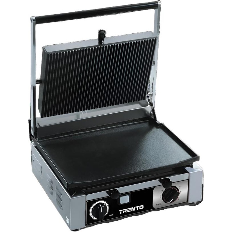 Omcan - 10 x 15 Single Panini Grill with Ribbed Top & Smooth Bottom Surface - 48603