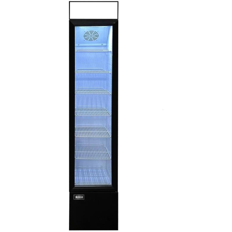 Omcan - 14 Slim Glass Door Black Display Refrigerator with Lightbox and 105 L Capacity - 48275 (Pre-Order Now, ETA 3-4 Weeks)