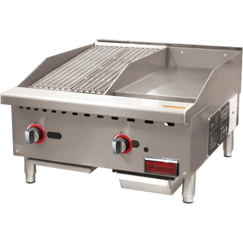 Omcan - 24 Countertop 65,000 BTU Gas Combination Charbroiler and Griddle Combo - 48295