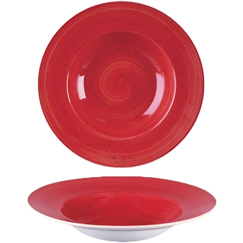 Churchill - 9.5" Super Vitrified Stonecast Mustard Berry Red Wide Rim Bowl, Pack of 12 - SBRSVWBM1